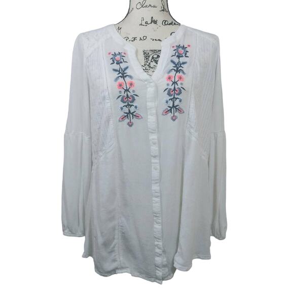Flutter & Kick Maternity White Button Down Boho Size L - Picture 1 of 6